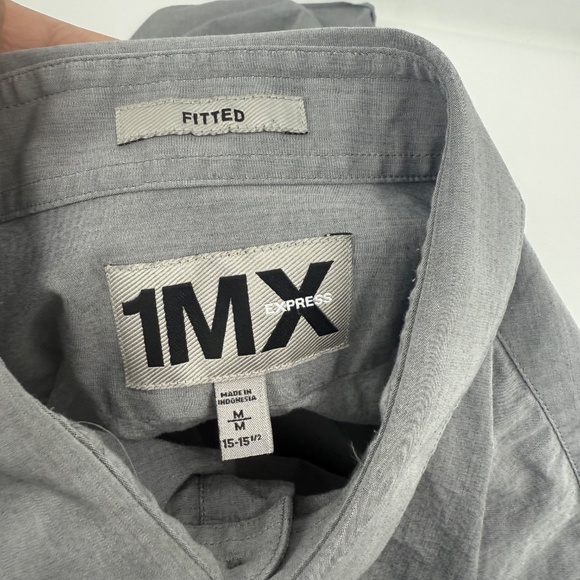 Express 1MX Shirt Men Medium Gray Long Sleeve Button Up Office Career Casual - Picture 5 of 9